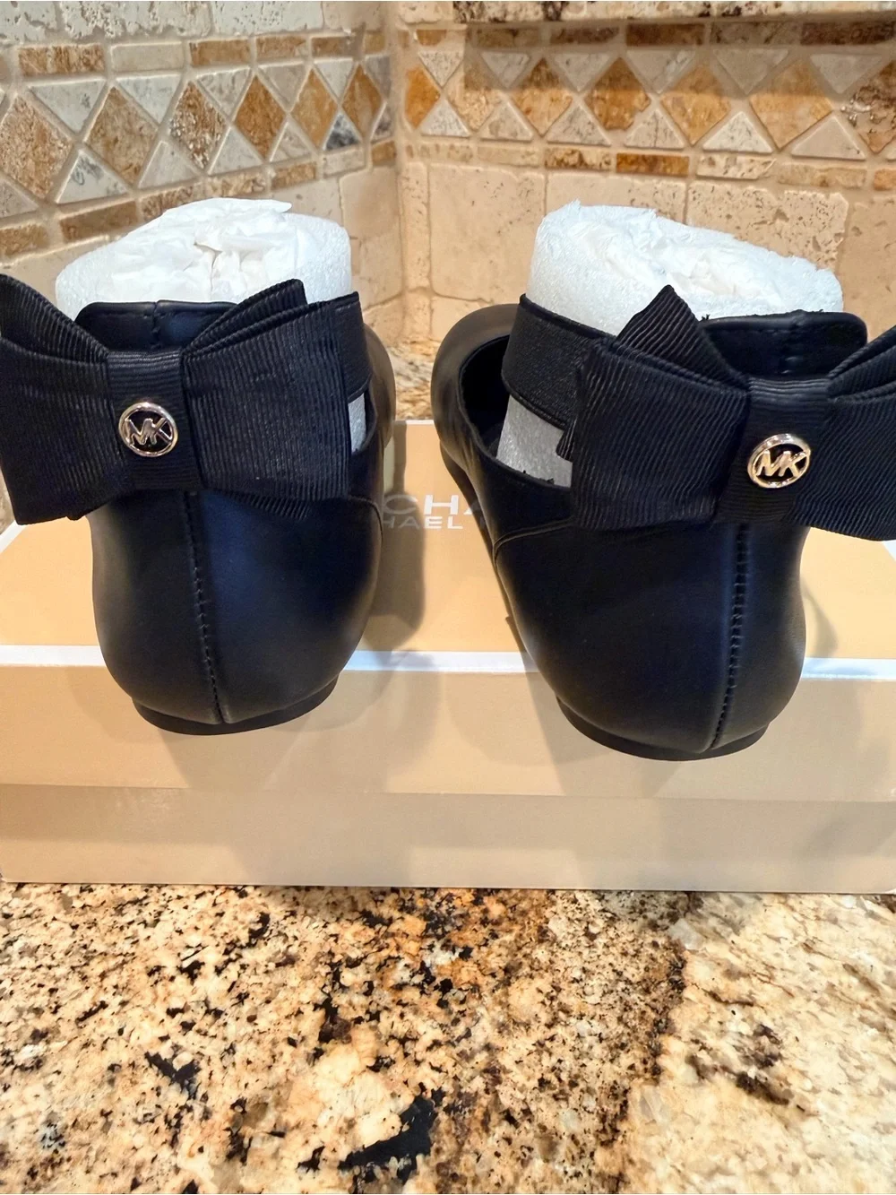 NWT Michael Kors Girls Black Genuine Leather Mary Jane Ballet Flats